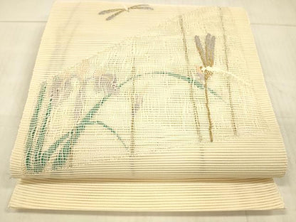平和屋着物＊夏物 絽綴れ 八寸名古屋帯 蜻蛉杜若文 金銀糸 正絹 逸品 DAAX0008cm