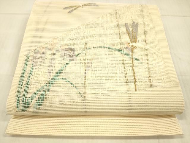 平和屋着物＊夏物 絽綴れ 八寸名古屋帯 蜻蛉杜若文 金銀糸 正絹 逸品 DAAX0008cm