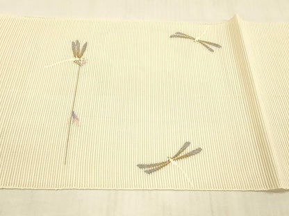 平和屋着物＊夏物 絽綴れ 八寸名古屋帯 蜻蛉杜若文 金銀糸 正絹 逸品 DAAX0008cm