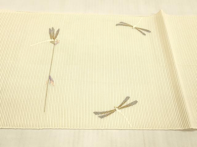 平和屋着物＊夏物 絽綴れ 八寸名古屋帯 蜻蛉杜若文 金銀糸 正絹 逸品 DAAX0008cm