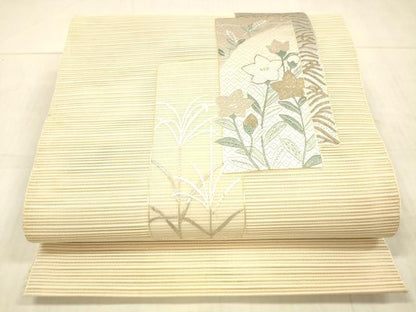 平和屋着物＊夏物 絽綴れ 八寸名古屋帯 絽刺し 草花文 金糸 正絹 逸品 DAAX0009cm