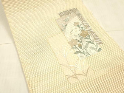 平和屋着物＊夏物 絽綴れ 八寸名古屋帯 絽刺し 草花文 金糸 正絹 逸品 DAAX0009cm