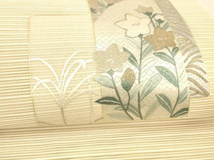 平和屋着物＊夏物 絽綴れ 八寸名古屋帯 絽刺し 草花文 金糸 正絹 逸品 DAAX0009cm