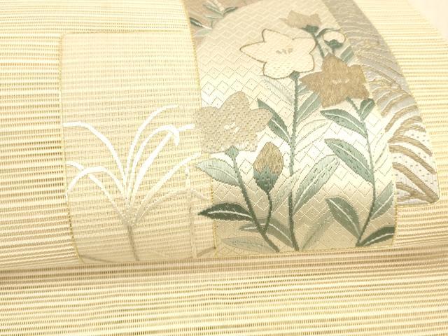 平和屋着物＊夏物 絽綴れ 八寸名古屋帯 絽刺し 草花文 金糸 正絹 逸品 DAAX0009cm