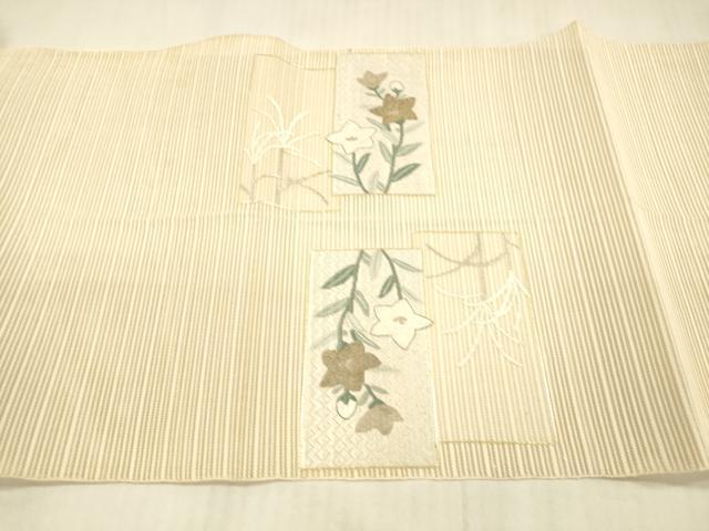平和屋着物＊夏物 絽綴れ 八寸名古屋帯 絽刺し 草花文 金糸 正絹 逸品 DAAX0009cm
