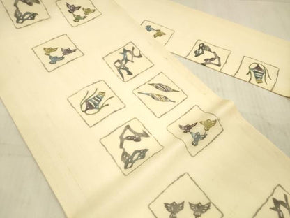 平和屋着物＊夏物　九寸名古屋帯　型絵染　抽象千鳥文　正絹　逸品　DAAX0011cm
