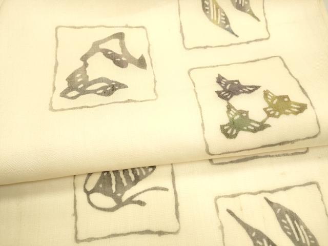 平和屋着物＊夏物　九寸名古屋帯　型絵染　抽象千鳥文　正絹　逸品　DAAX0011cm