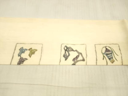 平和屋着物＊夏物　九寸名古屋帯　型絵染　抽象千鳥文　正絹　逸品　DAAX0011cm