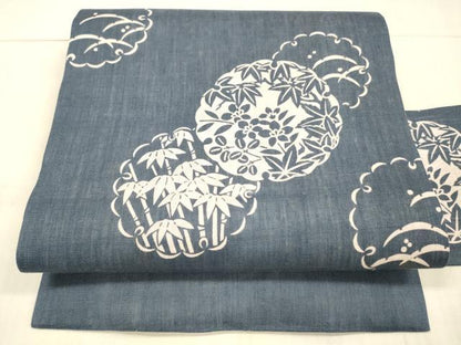 平和屋着物＊夏物 九寸名古屋帯 雪輪笹竹草花文 正絹 逸品 DAAX0012cm