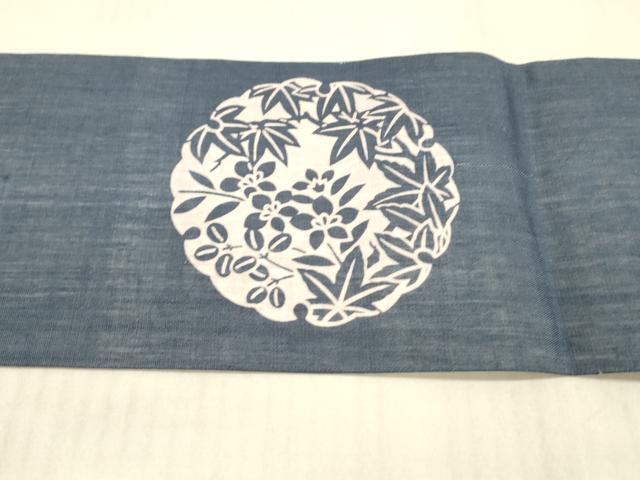 平和屋着物＊夏物 九寸名古屋帯 雪輪笹竹草花文 正絹 逸品 DAAX0012cm