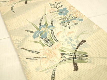 平和屋着物＊夏物 アンティーク 大正ロマン 丸帯 草花文 銀彩 正絹 逸品 DAAX0015cm