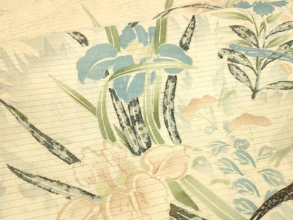 平和屋着物＊夏物 アンティーク 大正ロマン 丸帯 草花文 銀彩 正絹 逸品 DAAX0015cm