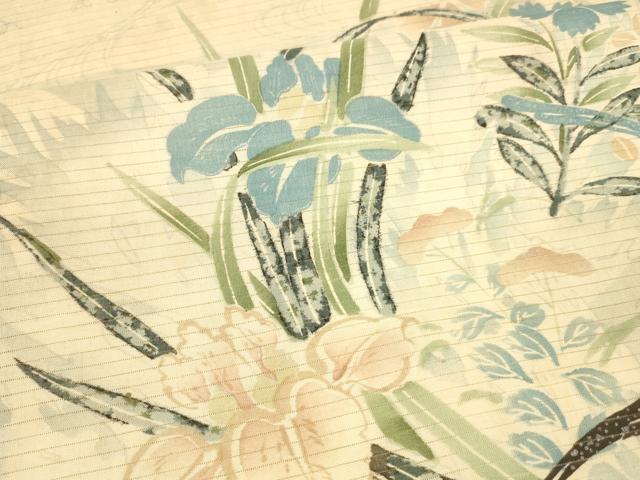 平和屋着物＊夏物 アンティーク 大正ロマン 丸帯 草花文 銀彩 正絹 逸品 DAAX0015cm