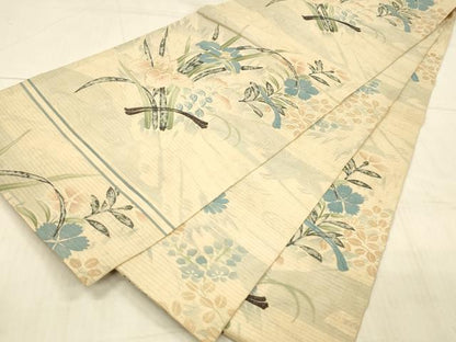 平和屋着物＊夏物 アンティーク 大正ロマン 丸帯 草花文 銀彩 正絹 逸品 DAAX0015cm