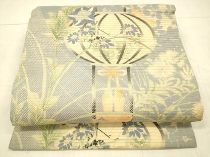 平和屋着物＊夏物 アンティーク 大正ロマン 丸帯 駒刺繍 舞扇提灯草花文 正絹 逸品 DAAX0016cm