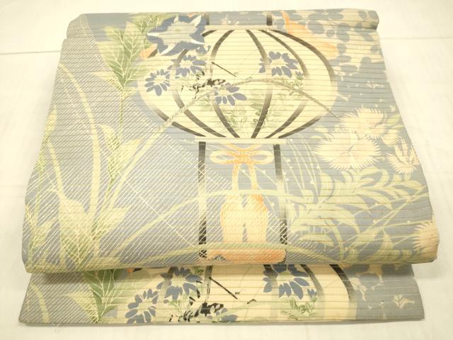 平和屋着物＊夏物 アンティーク 大正ロマン 丸帯 駒刺繍 舞扇提灯草花文 正絹 逸品 DAAX0016cm