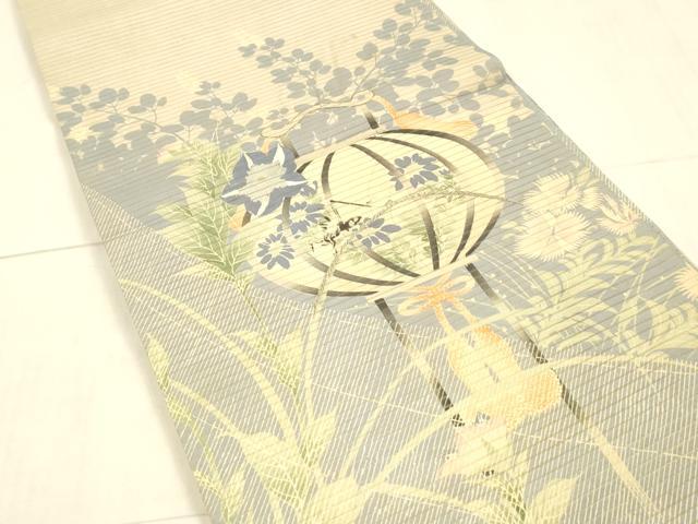 平和屋着物＊夏物 アンティーク 大正ロマン 丸帯 駒刺繍 舞扇提灯草花文 正絹 逸品 DAAX0016cm