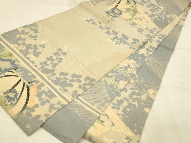 平和屋着物＊夏物 アンティーク 大正ロマン 丸帯 駒刺繍 舞扇提灯草花文 正絹 逸品 DAAX0016cm