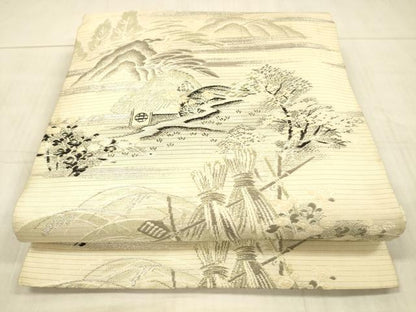 平和屋着物＊夏物 アンティーク 大正ロマン 丸帯 風景文 金銀糸 正絹 逸品 DAAX0017cm