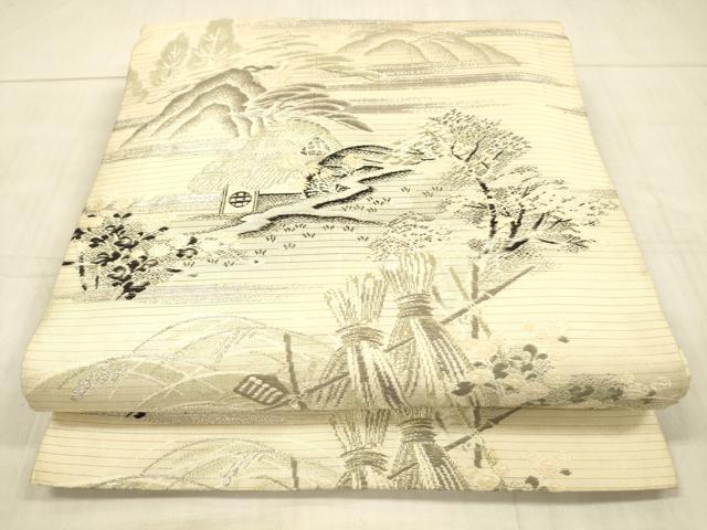 平和屋着物＊夏物 アンティーク 大正ロマン 丸帯 風景文 金銀糸 正絹 逸品 DAAX0017cm