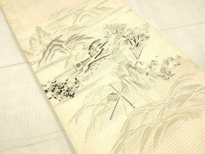 平和屋着物＊夏物 アンティーク 大正ロマン 丸帯 風景文 金銀糸 正絹 逸品 DAAX0017cm