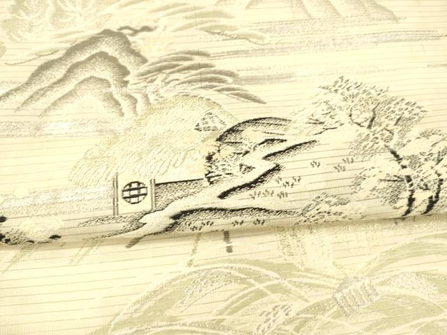 平和屋着物＊夏物 アンティーク 大正ロマン 丸帯 風景文 金銀糸 正絹 逸品 DAAX0017cm