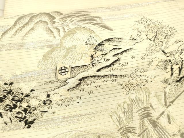 平和屋着物＊夏物 アンティーク 大正ロマン 丸帯 風景文 金銀糸 正絹 逸品 DAAX0017cm