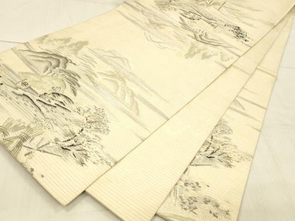 平和屋着物＊夏物 アンティーク 大正ロマン 丸帯 風景文 金銀糸 正絹 逸品 DAAX0017cm