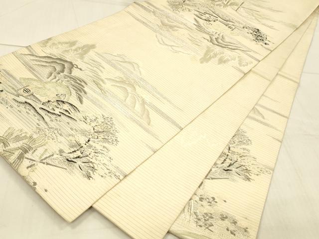 平和屋着物＊夏物 アンティーク 大正ロマン 丸帯 風景文 金銀糸 正絹 逸品 DAAX0017cm