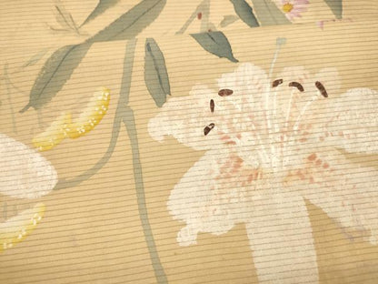 平和屋着物＊夏物 アンティーク 大正ロマン 丸帯 引き抜き帯 草花文 正絹 逸品 DAAX0019cm