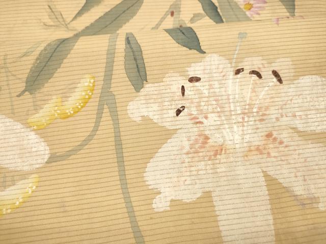 平和屋着物＊夏物 アンティーク 大正ロマン 丸帯 引き抜き帯 草花文 正絹 逸品 DAAX0019cm