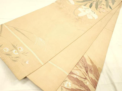 平和屋着物＊夏物 アンティーク 大正ロマン 丸帯 引き抜き帯 草花文 正絹 逸品 DAAX0019cm