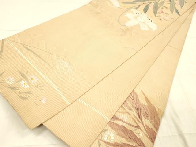 平和屋着物＊夏物 アンティーク 大正ロマン 丸帯 引き抜き帯 草花文 正絹 逸品 DAAX0019cm