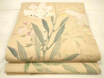 平和屋着物＊夏物 アンティーク 大正ロマン 丸帯 引き抜き帯 草花文 正絹 逸品 DAAX0019cm