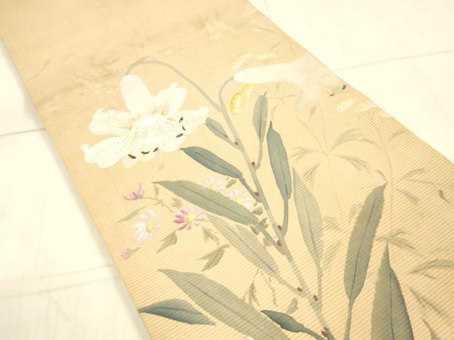 平和屋着物＊夏物 アンティーク 大正ロマン 丸帯 引き抜き帯 草花文 正絹 逸品 DAAX0019cm