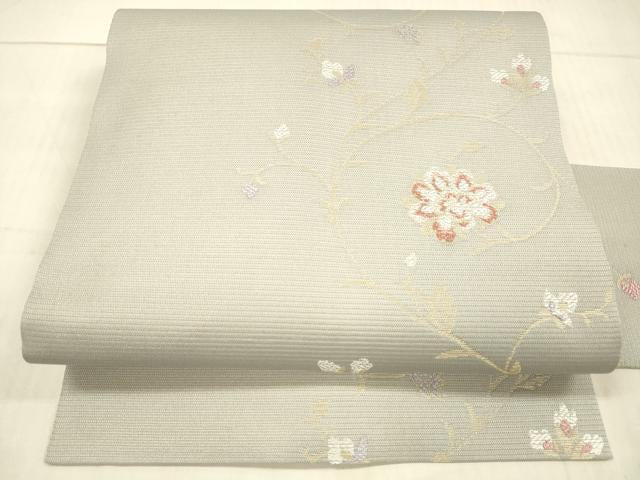 平和屋着物＊夏物 九寸名古屋帯 花唐草文 金糸 正絹 逸品 DAAX0020cm