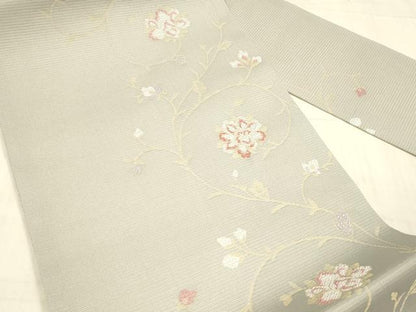 平和屋着物＊夏物 九寸名古屋帯 花唐草文 金糸 正絹 逸品 DAAX0020cm