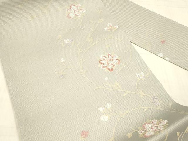 平和屋着物＊夏物 九寸名古屋帯 花唐草文 金糸 正絹 逸品 DAAX0020cm