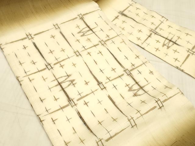 平和屋着物＊夏物 九寸名古屋帯 絣文様 正絹 逸品 DAAX0021cm