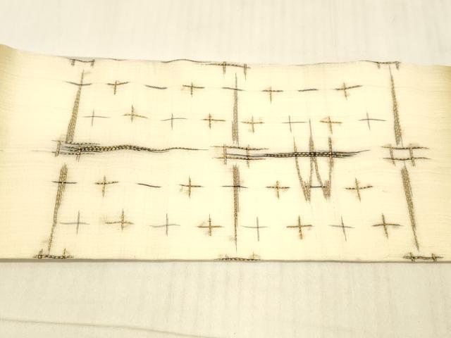 平和屋着物＊夏物 九寸名古屋帯 絣文様 正絹 逸品 DAAX0021cm