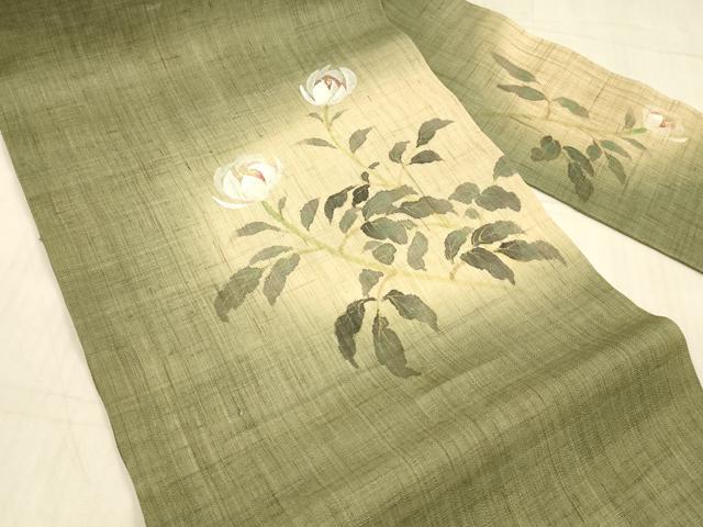 平和屋着物＊夏物 染色作家 桐山紫香 手描き 九寸名古屋帯 草花文 金糸 麻 逸品 DAAX0024cm