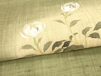 平和屋着物＊夏物 染色作家 桐山紫香 手描き 九寸名古屋帯 草花文 金糸 麻 逸品 DAAX0024cm