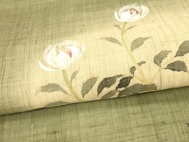 平和屋着物＊夏物 染色作家 桐山紫香 手描き 九寸名古屋帯 草花文 金糸 麻 逸品 DAAX0024cm
