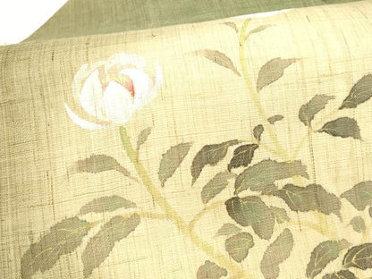 平和屋着物＊夏物 染色作家 桐山紫香 手描き 九寸名古屋帯 草花文 金糸 麻 逸品 DAAX0024cm