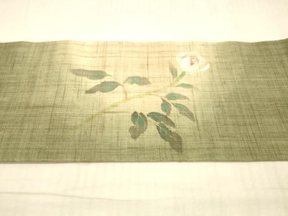 平和屋着物＊夏物 染色作家 桐山紫香 手描き 九寸名古屋帯 草花文 金糸 麻 逸品 DAAX0024cm