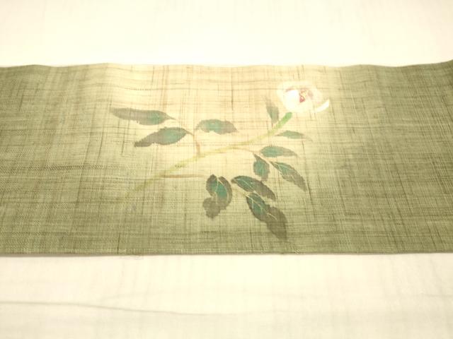 平和屋着物＊夏物 染色作家 桐山紫香 手描き 九寸名古屋帯 草花文 金糸 麻 逸品 DAAX0024cm