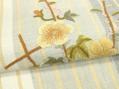 平和屋着物＊夏物 中国三大刺繍 相良刺繍 総刺繍 九寸名古屋帯 蜻蛉草花文 金糸 正絹 逸品 DAAX0026cm
