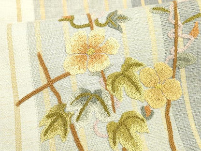 平和屋着物＊夏物 中国三大刺繍 相良刺繍 総刺繍 九寸名古屋帯 蜻蛉草花文 金糸 正絹 逸品 DAAX0026cm