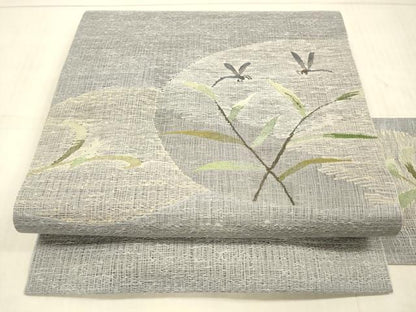 平和屋着物＊夏物 九寸名古屋帯 蜻蛉草葉文 正絹 逸品 DAAX0027cm
