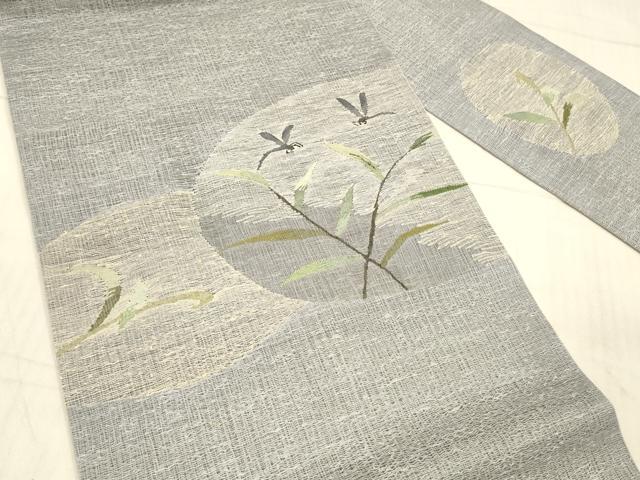 平和屋着物＊夏物 九寸名古屋帯 蜻蛉草葉文 正絹 逸品 DAAX0027cm